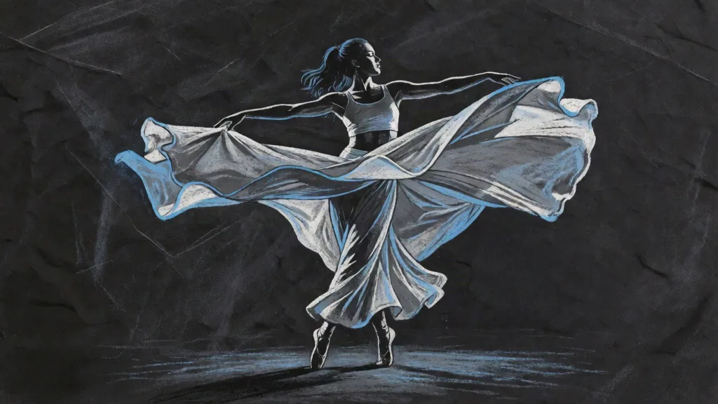 Ink-and-chalk dancer study on textured charcoal paper