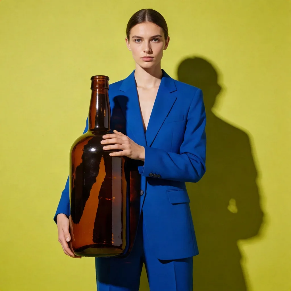 Color-block product portrait with cobalt and amber studio light